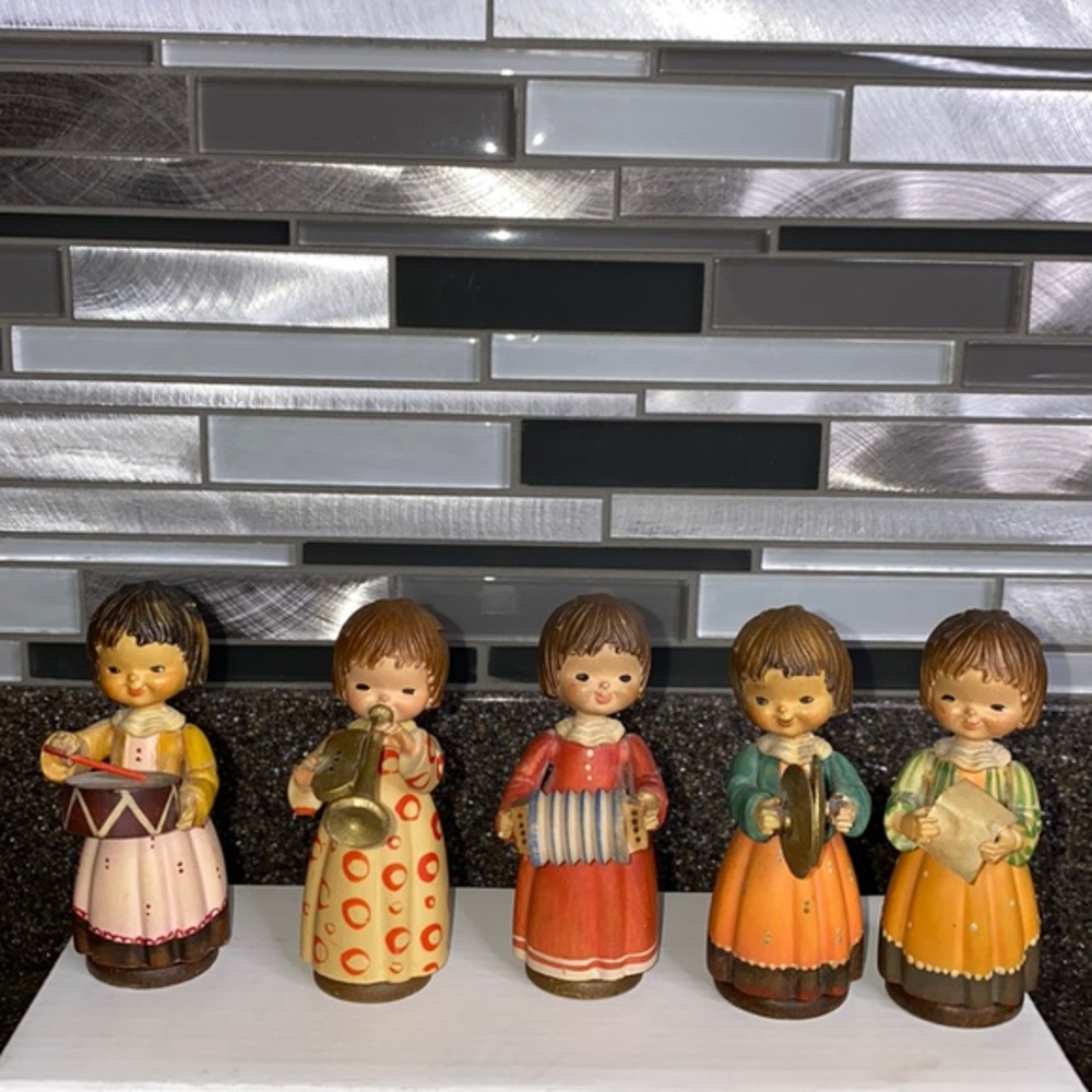 Lot Of‎ 5 VINTAGE ANRI WOOD CARVED FIGURES MADE IN ITALY BAND MUSIC
